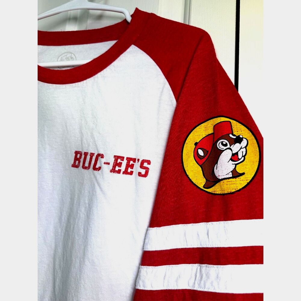 BUC-EE'S Adult Red & White Raglan Baseball Tee Size L
